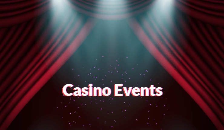 The words 'casino events' sit between a stage's curtains. 