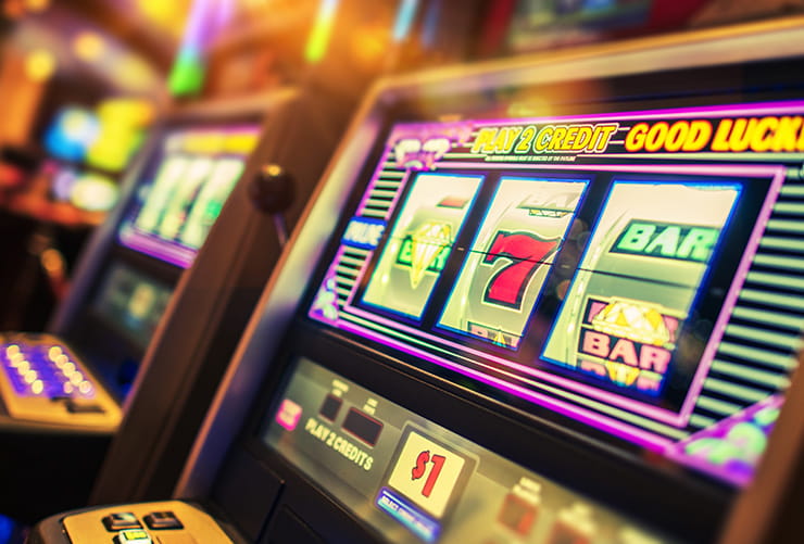 The reels of a hollywood casino slot game.