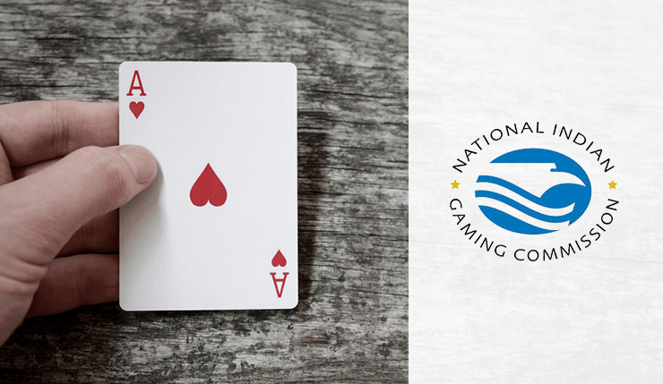 A playing card next to the logo of the National Indian Gaming Commission logo