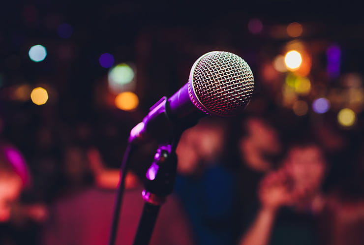 A microphone on a stage.