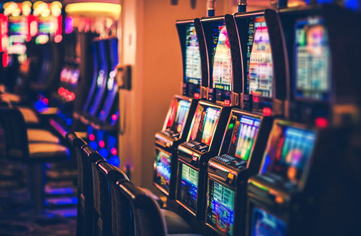 Slot machines on a casino floor.